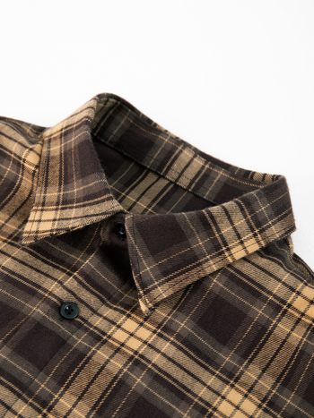 Риза с каре-патчворк, поло яка, дълги ръкави, свободен силует (Средна дължина, памук-смесена тъкан)