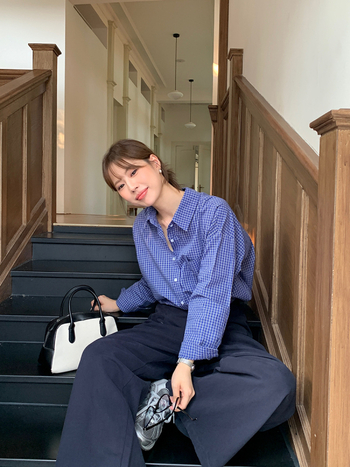 Риза с каре шарка, памук-полиестерова смес, свободна кройка, дълги ръкави