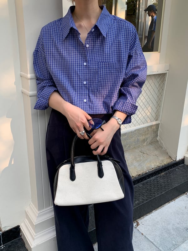 Риза с каре шарка, памук-полиестерова смес, свободна кройка, дълги ръкави