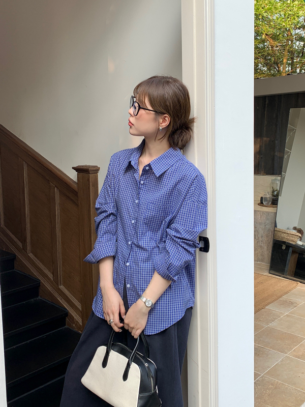 Риза с каре шарка, памук-полиестерова смес, свободна кройка, дълги ръкави