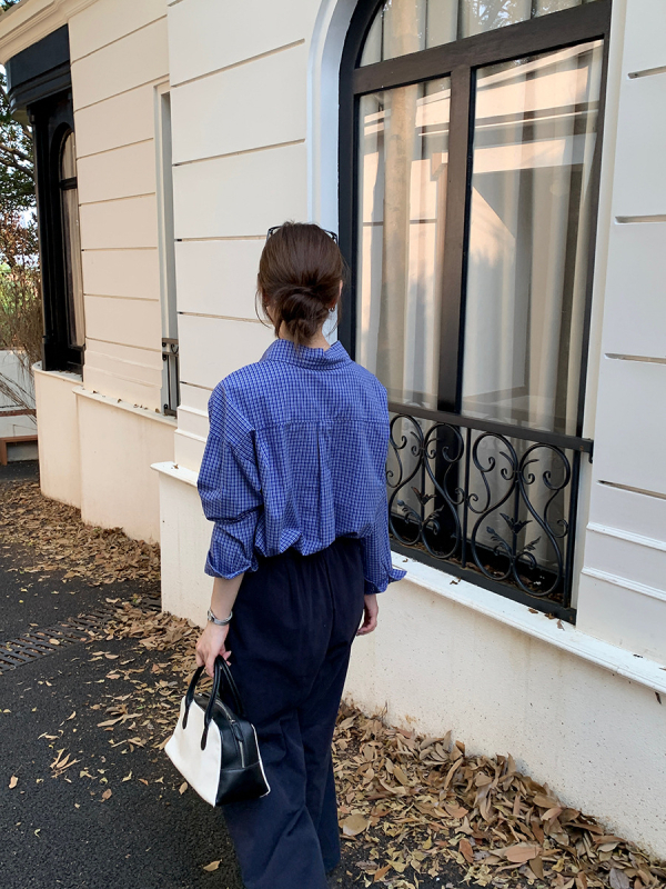 Риза с каре шарка, памук-полиестерова смес, свободна кройка, дълги ръкави