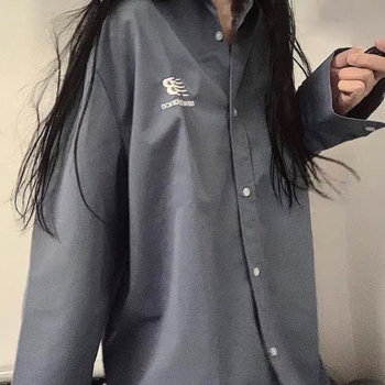 Двупартиен комплект: риза и пола, дълги ръкави, яка тип риза, японско/корейски ежедневен стил, полиестрова смес с бродерия, есен 2024