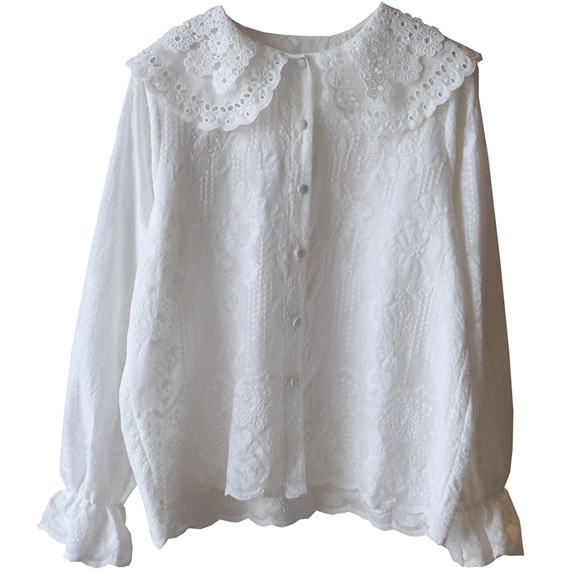 Bluza s ovratnikom lutkastog stila, cvjetni uzorak, dugi rukavi, prorezni dizajn, slobodan kroj