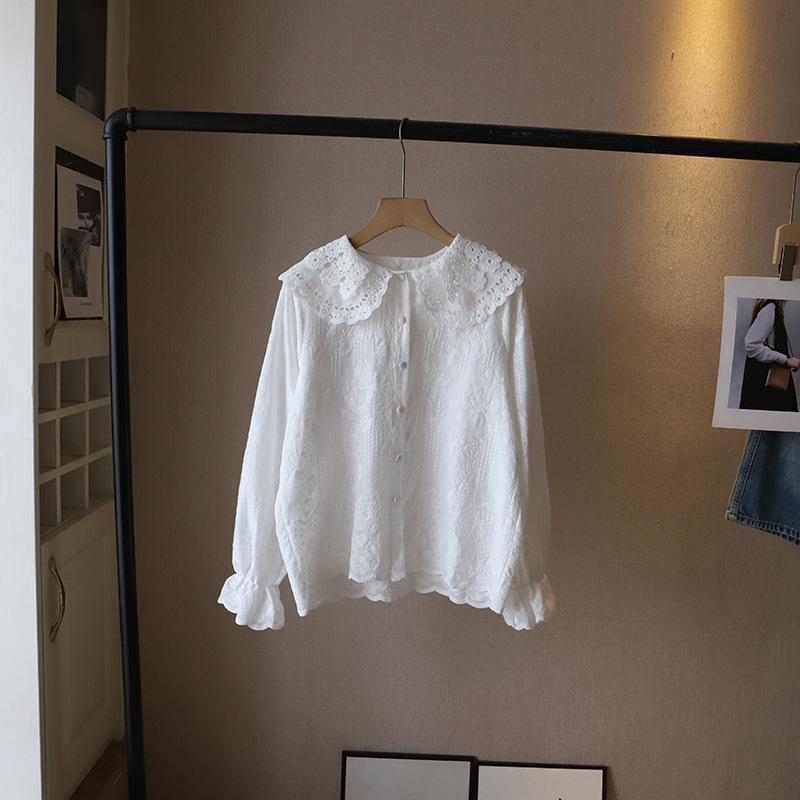 Bluza s ovratnikom lutkastog stila, cvjetni uzorak, dugi rukavi, prorezni dizajn, slobodan kroj