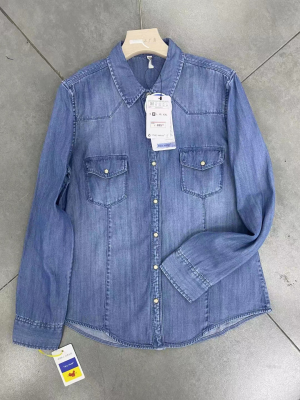 Ženska denim košulja s podstavom za toplinu, europski stil, uski kroj, za jesen i zimu