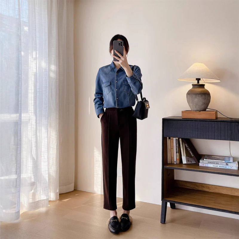 Ženska denim košulja s podstavom za toplinu, europski stil, uski kroj, za jesen i zimu