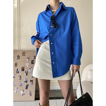 Памучна риза на райета с дълъг ръкав, лацкан-яка, права кройка за слоево облекло (есен 2025)