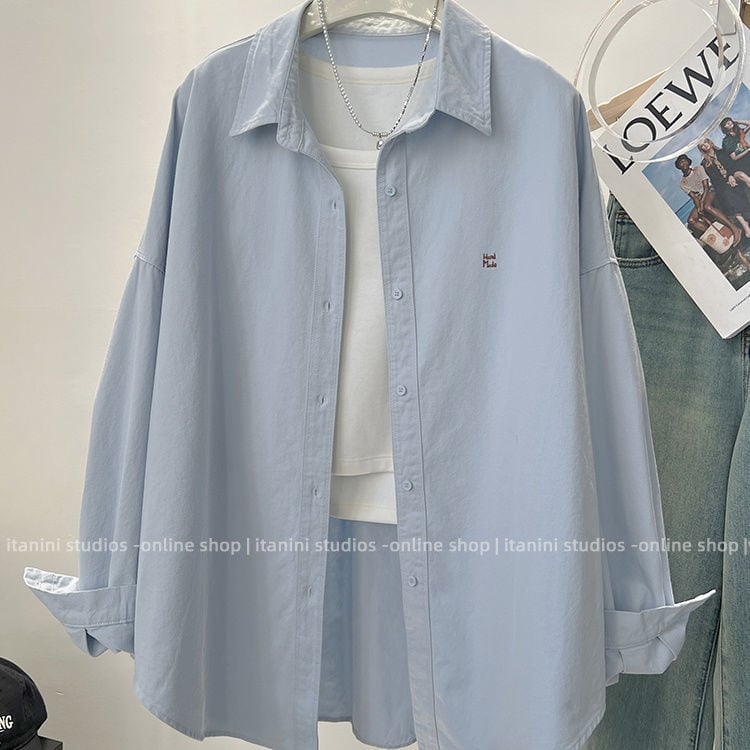 Дамска риза: полиестер, едноцветен модел, поло яка, дълъг ръкав, свободна кройка