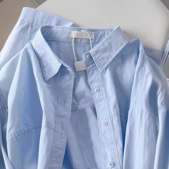 Риза от памук - оверсайз, поло яка, дълги ръкави, средна дължина