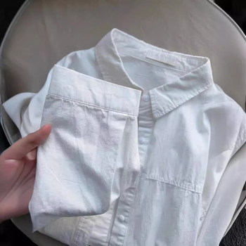 Риза от памук - оверсайз, поло яка, дълги ръкави, средна дължина