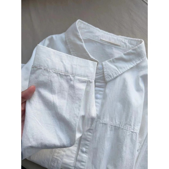 Риза от памук - оверсайз, поло яка, дълги ръкави, средна дължина