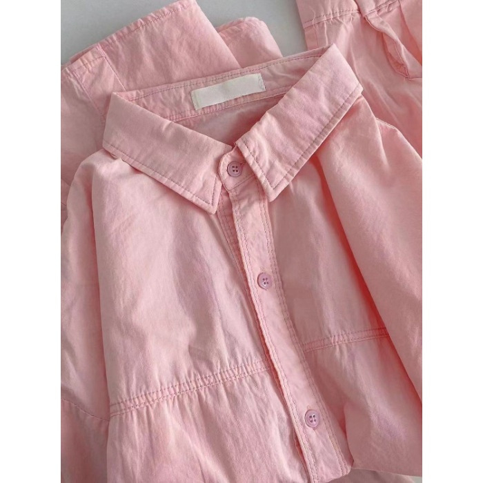 Риза от памук - оверсайз, поло яка, дълги ръкави, средна дължина