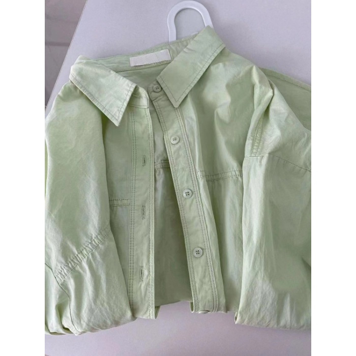 Риза от памук - оверсайз, поло яка, дълги ръкави, средна дължина