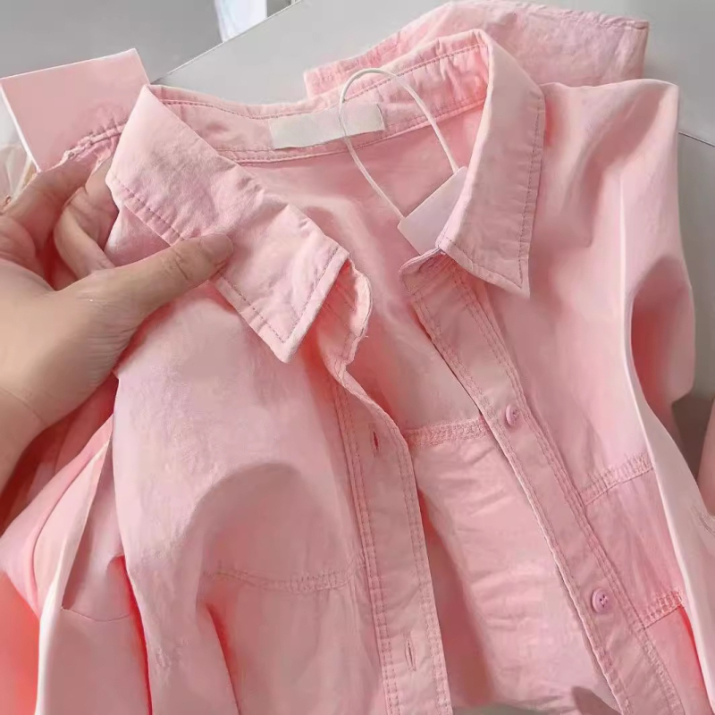 Риза от памук - оверсайз, поло яка, дълги ръкави, средна дължина