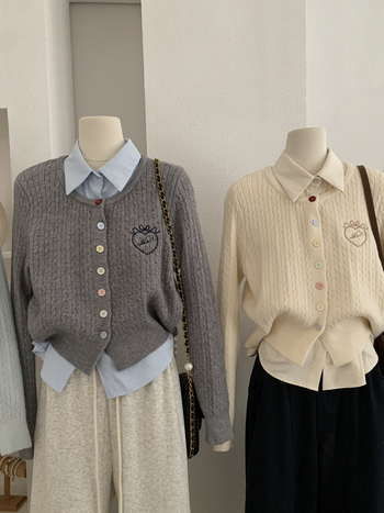 Двукомпонентен комплект ризи: риза с яка, дълги ръкави, бродерия с любовно сърце, колаж/сглобяване, полиестер