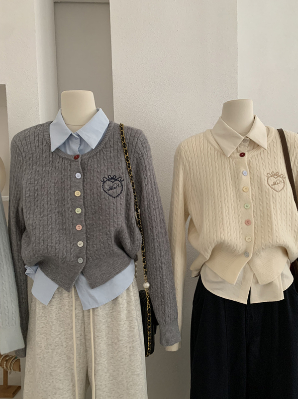 Двукомпонентен комплект ризи: риза с яка, дълги ръкави, бродерия с любовно сърце, колаж/сглобяване, полиестер