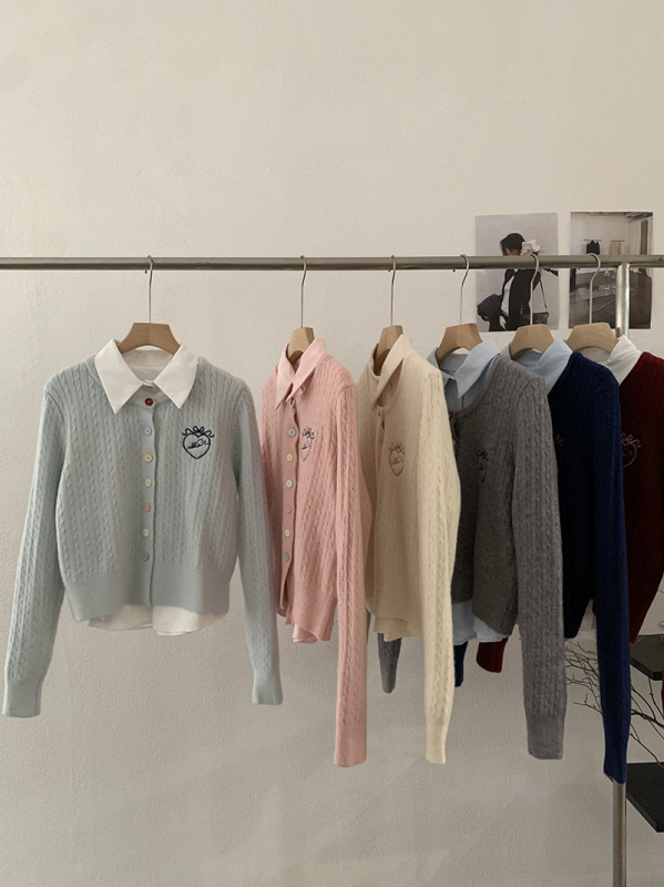 Двукомпонентен комплект ризи: риза с яка, дълги ръкави, бродерия с любовно сърце, колаж/сглобяване, полиестер