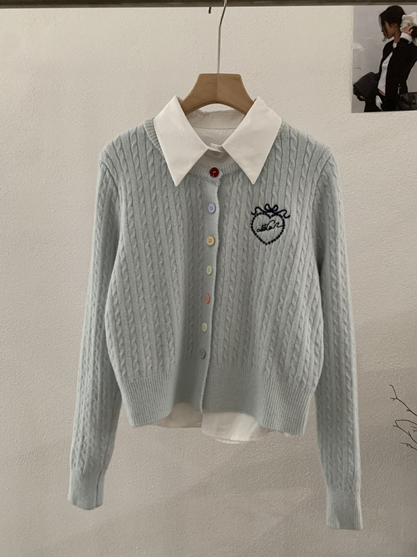 Двукомпонентен комплект ризи: риза с яка, дълги ръкави, бродерия с любовно сърце, колаж/сглобяване, полиестер