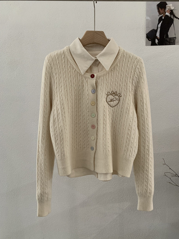 Двукомпонентен комплект ризи: риза с яка, дълги ръкави, бродерия с любовно сърце, колаж/сглобяване, полиестер