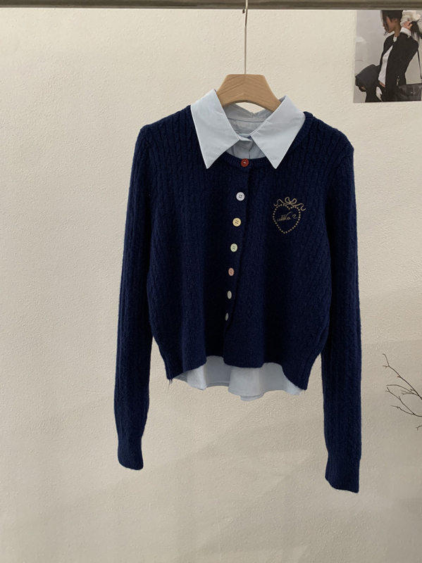 Двукомпонентен комплект ризи: риза с яка, дълги ръкави, бродерия с любовно сърце, колаж/сглобяване, полиестер