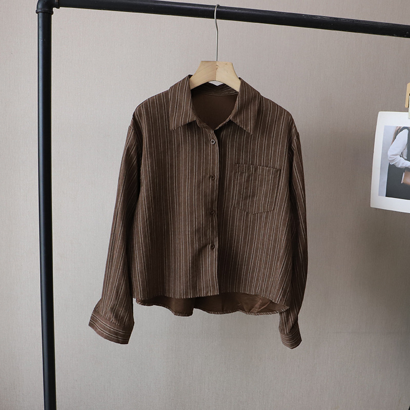 Bizheng 4867 Двукомпонентен комплект: риза с дълъг ръкав в райета и пончо, памучно-полиестерова смес