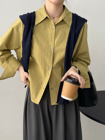 Памучна риза, корейски стил, дълъг ръкав, лапелна яка, реглан ръкави