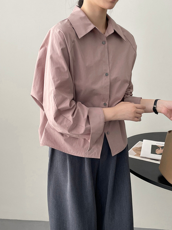 Памучна риза, корейски стил, дълъг ръкав, лапелна яка, реглан ръкави