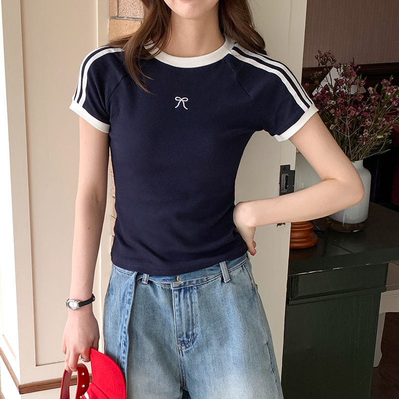 Notika дамска тениска Slim-fit, кръгло деколте, къс ръкав, колажни детайли, солиден модел, смес от вискоза и памук с еластан (46.3% вискоза, 46.2% памук, 7.5% еластан)