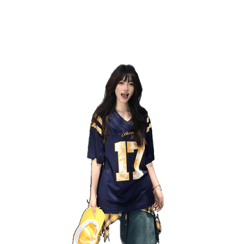 Женска тениска с V-образно деколте, свободна кройка (Полиестер; Текстов принт; Къс ръкав; V-образно деколте)