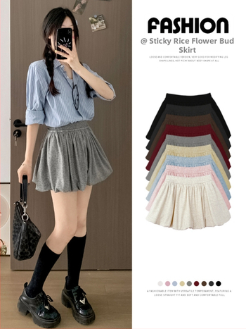 Kórejský štýl pletená A-líniová minisukňa s vysokým pásom, plisovaná, casual