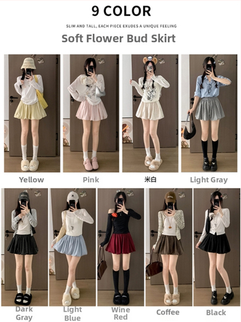 Kórejský štýl pletená A-líniová minisukňa s vysokým pásom, plisovaná, casual