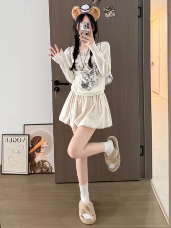 Kórejský štýl pletená A-líniová minisukňa s vysokým pásom, plisovaná, casual