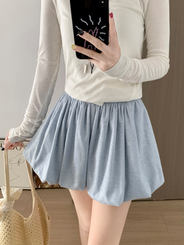 Kórejský štýl pletená A-líniová minisukňa s vysokým pásom, plisovaná, casual