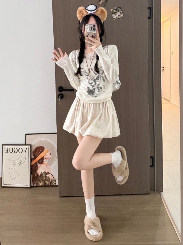 Kórejský štýl pletená A-líniová minisukňa s vysokým pásom, plisovaná, casual