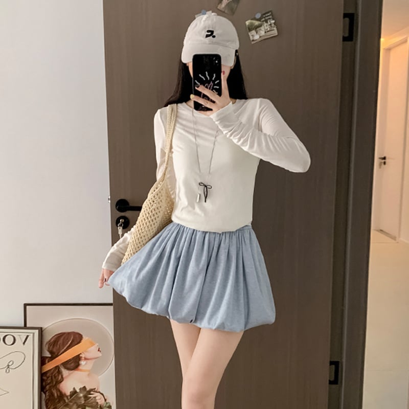 Kórejský štýl pletená A-líniová minisukňa s vysokým pásom, plisovaná, casual