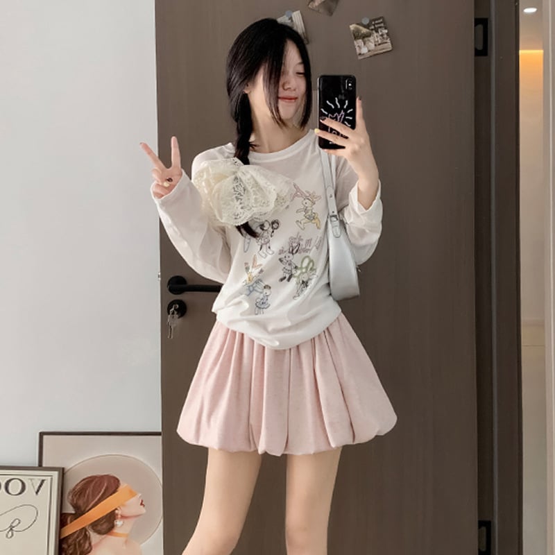 Kórejský štýl pletená A-líniová minisukňa s vysokým pásom, plisovaná, casual