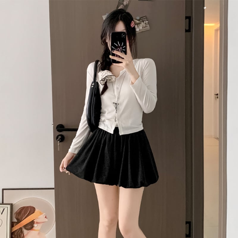 Kórejský štýl pletená A-líniová minisukňa s vysokým pásom, plisovaná, casual