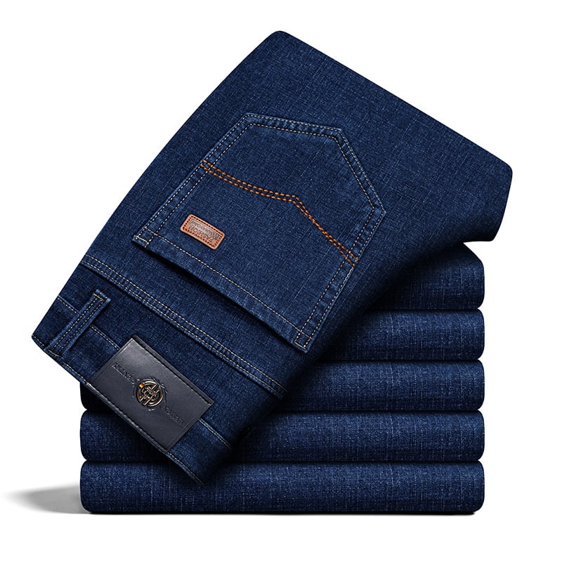 Pánske denimové nohavice - rovný strih, vysoký pás, zips, 75% bavlna