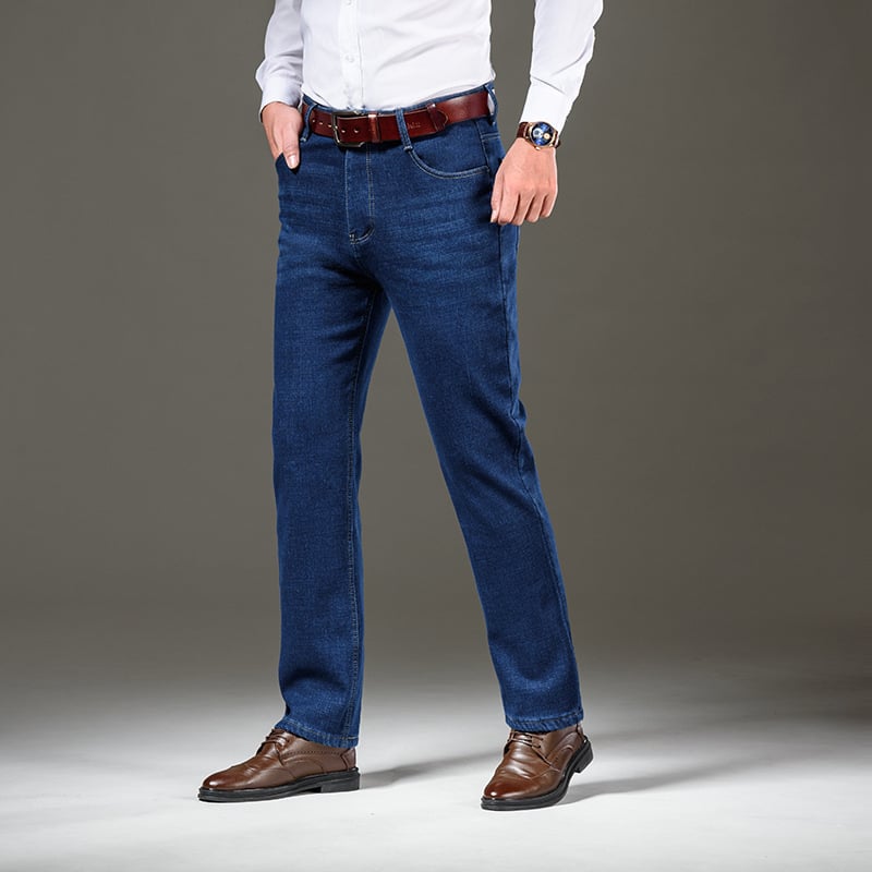 Férfi farmernadrágok - egyenes szár, magas derék, cipzár, 75% pamut