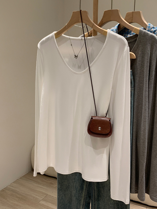 Γυναικείο T-shirt με V-λαιμό, μακριά μανίκια, σε χαλαρή γραμμή, βασικό εσωτερικό τοπ