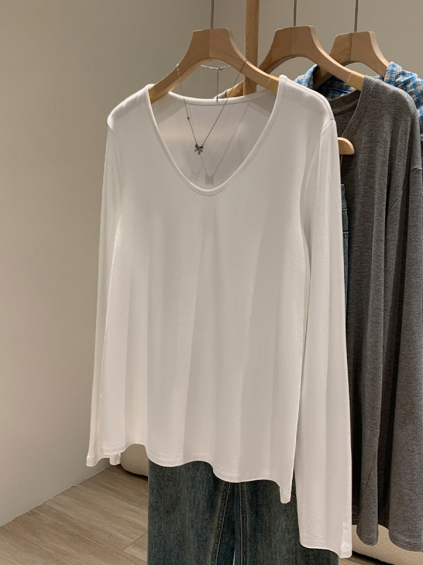 Γυναικείο T-shirt με V-λαιμό, μακριά μανίκια, σε χαλαρή γραμμή, βασικό εσωτερικό τοπ