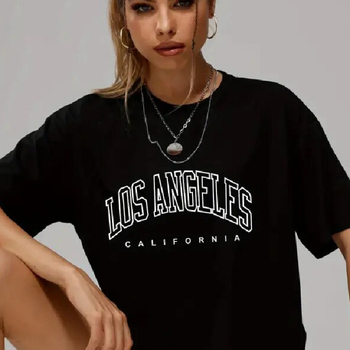 Памучна тениска с 3D принт, свободна кройка, кръгла яка, къси ръкави, средна дължина, антигладене, градски стил, 95%+ памук