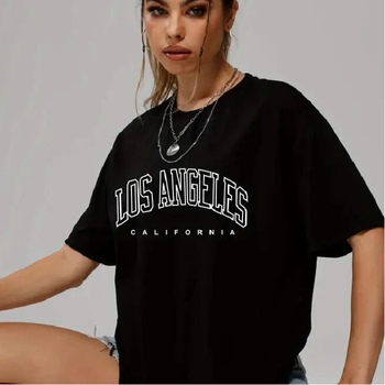 Памучна тениска с 3D принт, свободна кройка, кръгла яка, къси ръкави, средна дължина, антигладене, градски стил, 95%+ памук