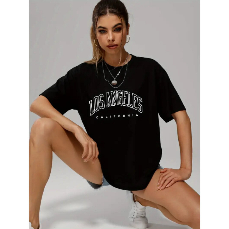 Памучна тениска с 3D принт, свободна кройка, кръгла яка, къси ръкави, средна дължина, антигладене, градски стил, 95%+ памук