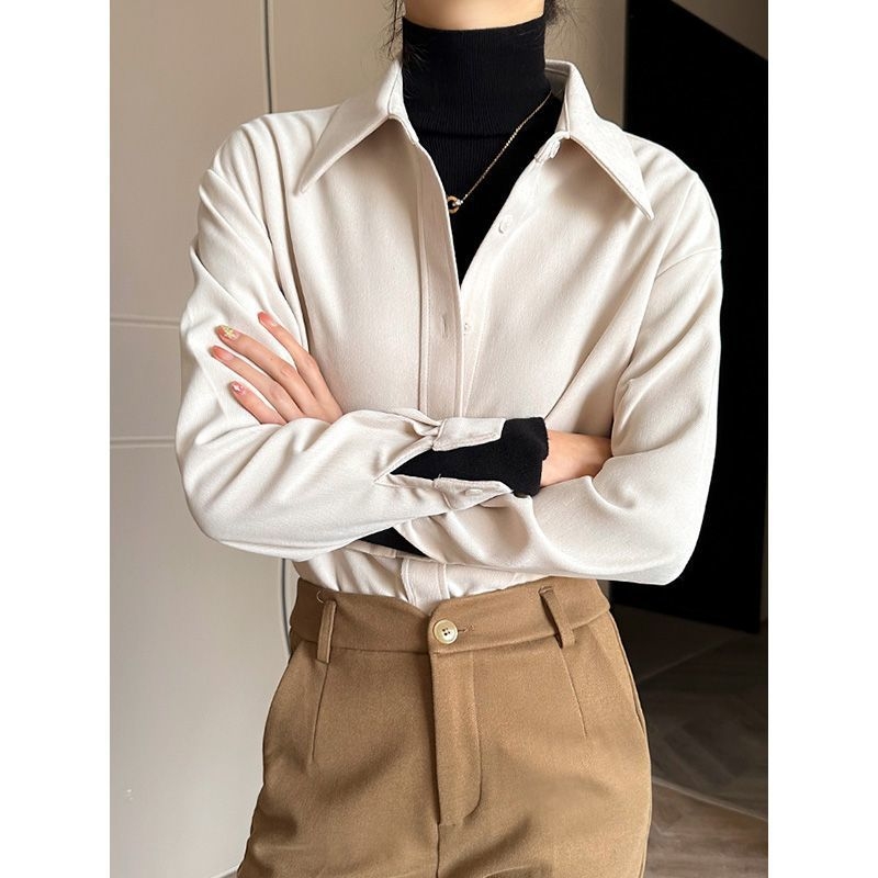 Bluza od svile i spandeksa s polo ovratnikom, dugi rukav, obična duljina