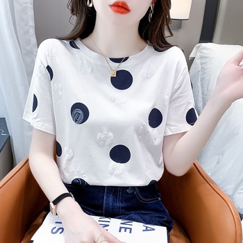 Ženski ljetni ležerni T-shirt, plus veličina, kratki rukavi, bijela s floralnim printom, Milk Silk materijal