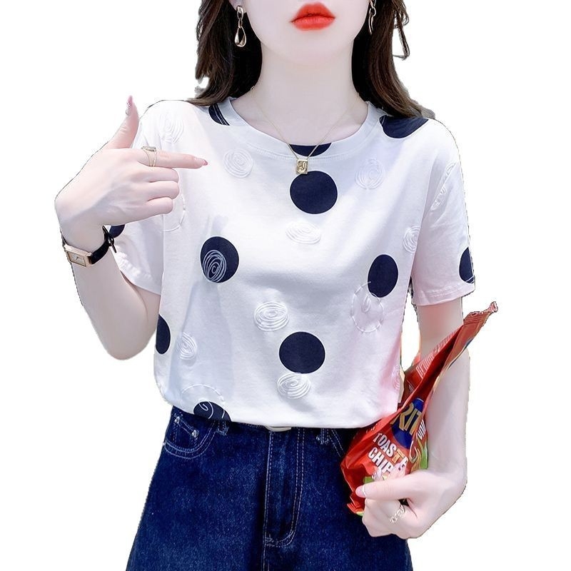 Ženski ljetni ležerni T-shirt, plus veličina, kratki rukavi, bijela s floralnim printom, Milk Silk materijal