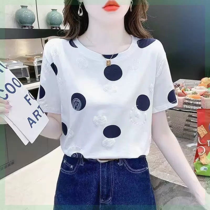 Ženski ljetni ležerni T-shirt, plus veličina, kratki rukavi, bijela s floralnim printom, Milk Silk materijal