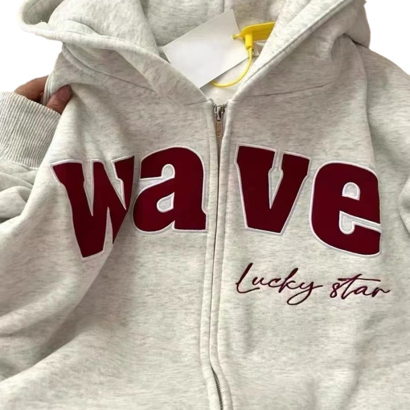 Ženski hoodie s kapuljom od flisa, američki vintage stil, širok oversize kroj, poliester tkanina, tisak slova, srednja duljina