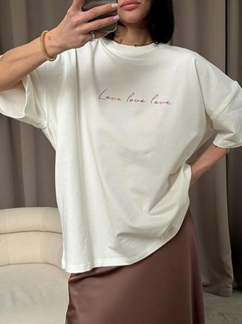 Pamučni T-shirt s 3D otiskom, okrugli izrez, kratki rukavi, slobodan kroj, srednja duljina